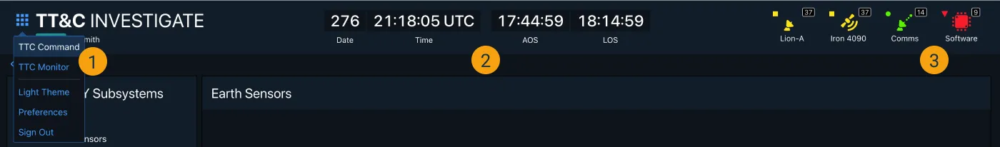 TT&C Dashboard Global Status Bar Details